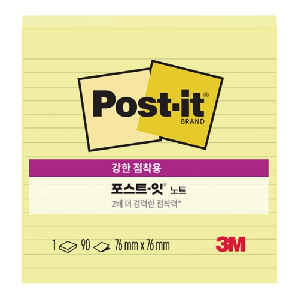 3M)포스트-잇 강한점착용 노트(654-L/노랑/라인)