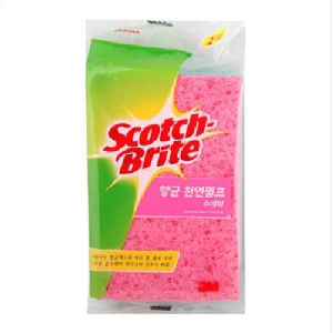 3M 스카치브라이트 항균 천연펄프 수세미 REC-2F (85*135*14mm;분홍+녹색, 2개입)