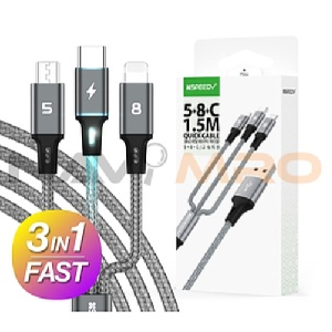 3 in 1 USB 패브릭 데이터 멀티 케이블 5+8+C (1.5M)_1EA
